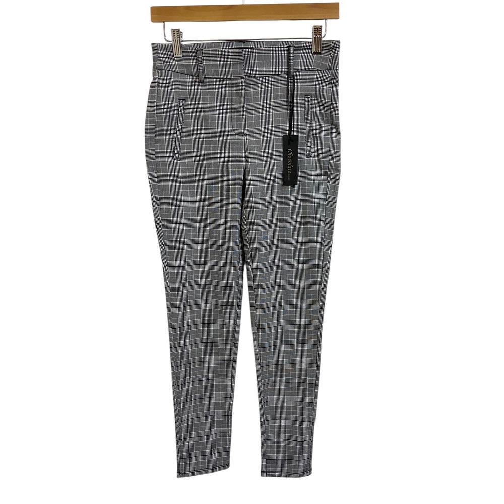 Chocolate USA NWT Plaid High Waisted Tailored Skinny Pants‎ Academia Preppy  M